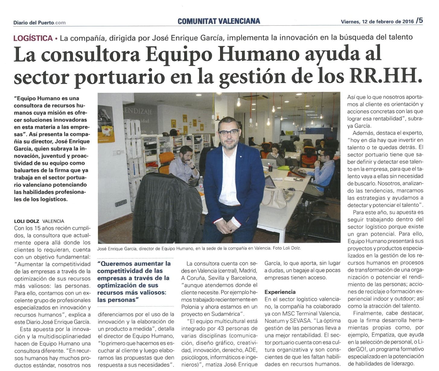 Diario del Puerto: Equipo Humano ayuda a las empresas portuarias